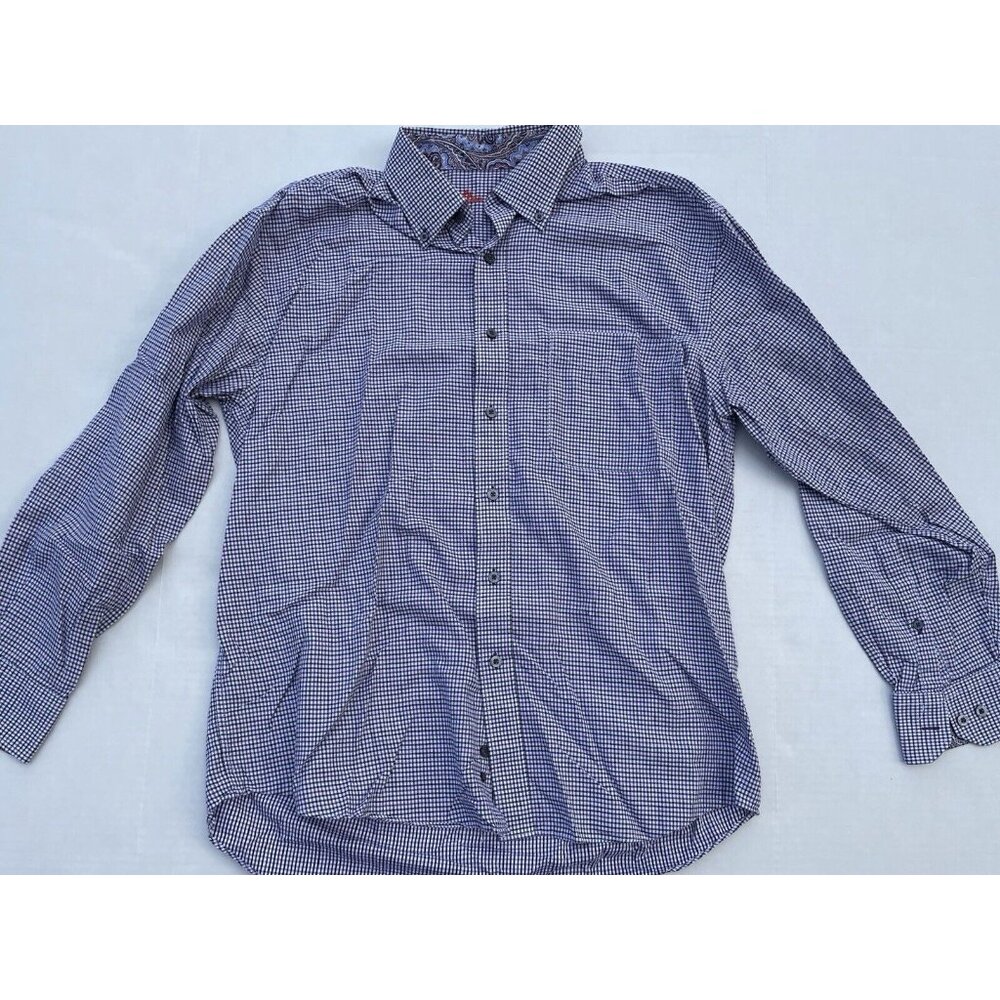 Alan Flusser Shirt Mens L Purple Plaid Button Down Long Floral Sleeve Preppy